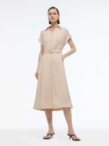 100% Acetate V-Neck Women Maxi Dress With Belt