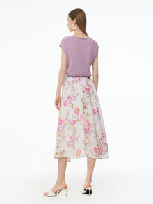 100% Linen Rose Print Women A-Line Skirt