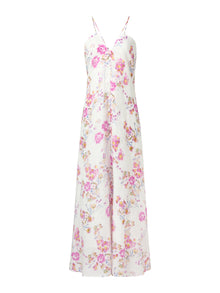 100% Linen Rose Print Women Halterneck Slip Maxi Dress