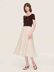 100% Cotton Ruffle Round Neck Top And A-Line Skirt Two-Piece Set