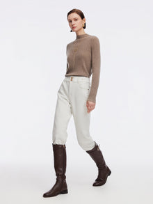 100% Cashmere Seamless Mock Neck Women Sweater