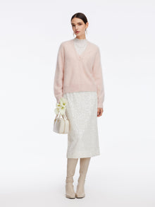 100% Brushed Cashmere V-Neck Women Cardigan