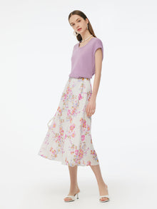100% Linen Rose Print Women A-Line Skirt