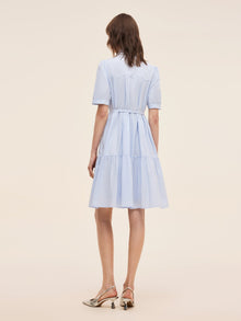 100% Cotton Women Puff Sleeve Mini Dress With Ribbon