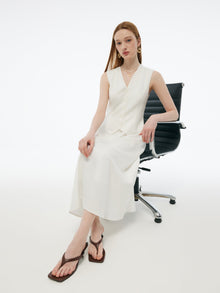 100% Acetate Faux Two-Piece Women Vest Maxi Dress