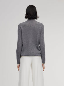 100% Cashmere Seamless Contrast Trim Women Cardigan