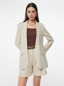 100% Linen Back Slit Women One Button Blazer