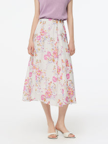100% Linen Rose Print Women A-Line Skirt