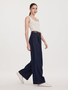 100% Cotton Denim Wide Leg Women Jeans With GO Letter Belt