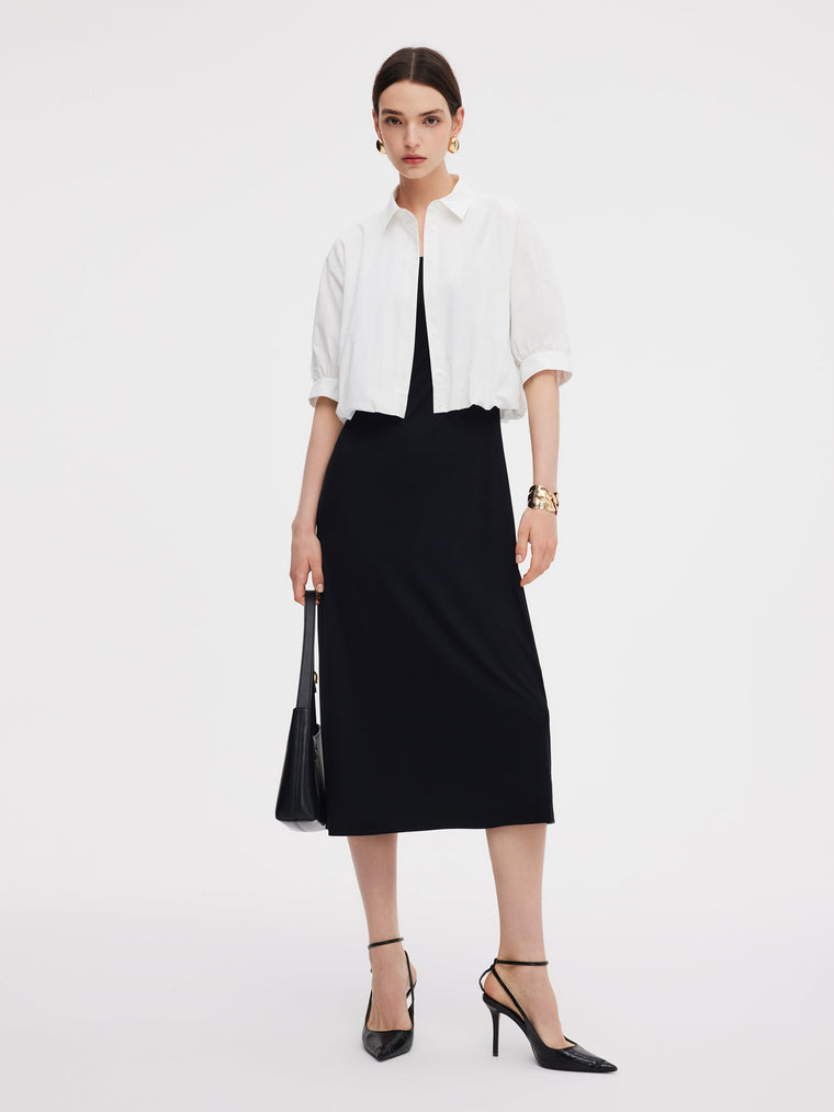 100% Cotton Shirt And Sleeveless Midi Dress Two-Piece Set