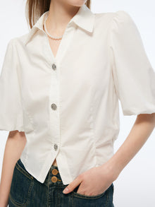 100% Cotton Puff Sleeve Women Shirt