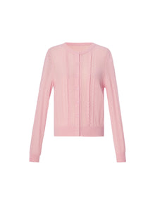 100% Cashmere Openwork Textured Women Cardigan