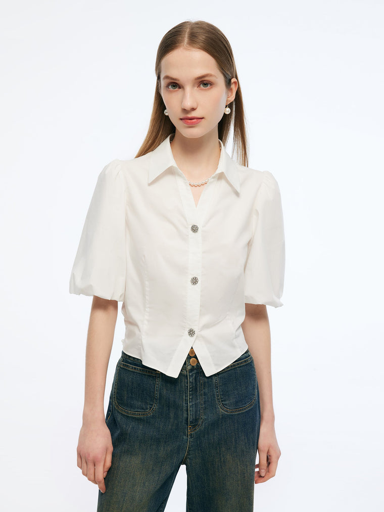 100% Cotton Puff Sleeve Women Shirt