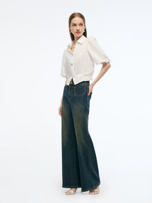 100% Cotton Puff Sleeve Women Shirt
