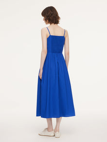 100% Cotton Gathered Waist Women Strap Maxi Dress