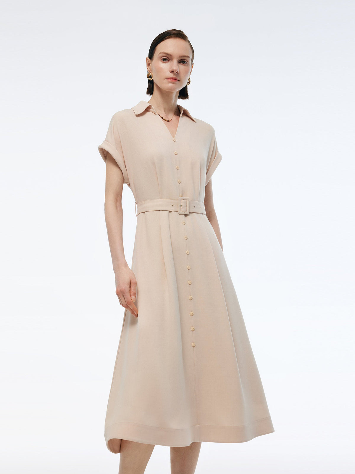 100% Acetate V-Neck Women Maxi Dress With Belt