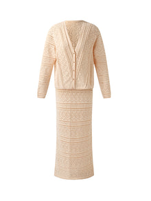100% Cotton Openwork Cardigan And Skirt Two-Piece Set