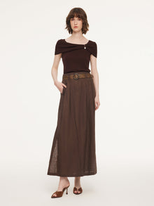 100% Linen A-Line Women Skirt With Braided Belt