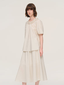 100% Cotton Ruffle Round Neck Top And A-Line Skirt Two-Piece Set