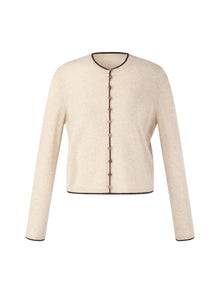100% Cashmere Contrast Trim Women Cardigan