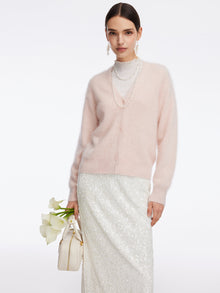 100% Brushed Cashmere V-Neck Women Cardigan