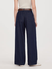 100% Cotton Denim Wide Leg Women Jeans With GO Letter Belt