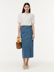 100% Cotton Denim Glitter Adjustable Waist Women Skirt