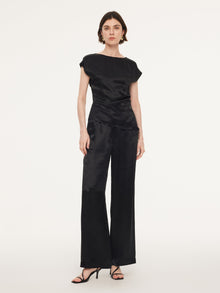 100% Acetate Ruched Side Top And Pants Two-Piece Set