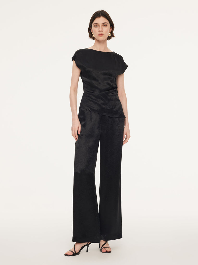 100% Acetate Ruched Side Top And Pants Two-Piece Set