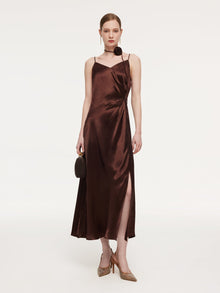 100% Acetate Women Strap Maxi Dress With Floral Choker And Eye Mask