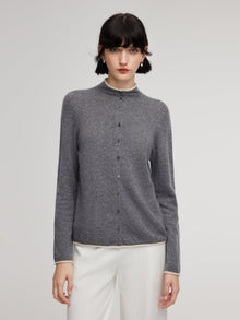 100% Cashmere Seamless Contrast Trim Women Cardigan
