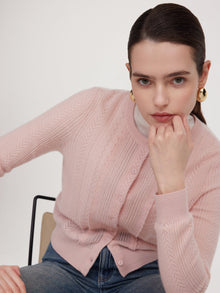 100% Cashmere Openwork Textured Women Cardigan