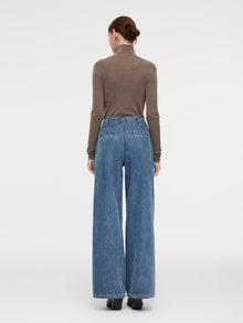 100% Cotton Denim Fleece Lined Women Wide Leg Jeans