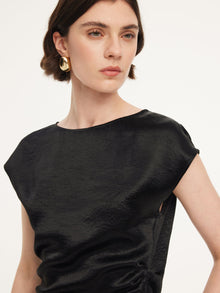 100% Acetate Ruched Side Top And Pants Two-Piece Set