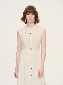 100% Cotton Gather-waisted Women Sleeveless Maxi Dress With Two Belts