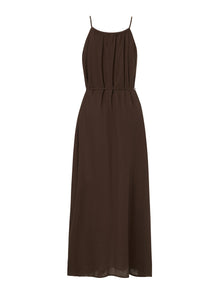 100% Linen Beaded Neck Women Strap Maxi Dress With Tie String Belt
