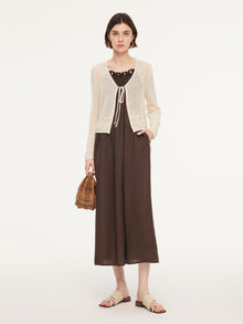 100% Linen Beaded Neck Women Strap Maxi Dress With Tie String Belt