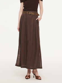 100% Linen A-Line Women Skirt With Braided Belt