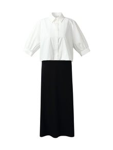 100% Cotton Shirt And Sleeveless Midi Dress Two-Piece Set