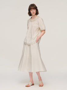 100% Cotton Ruffle Round Neck Top And A-Line Skirt Two-Piece Set