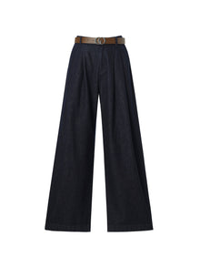 100% Cotton Denim Wide Leg Women Jeans With GO Letter Belt