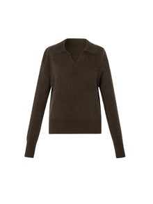 100% Brushed Wool Johnny-Collar Women Sweater