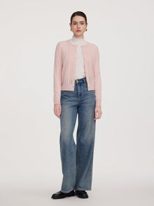 100% Cashmere Openwork Textured Women Cardigan
