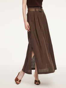100% Linen A-Line Women Skirt With Braided Belt