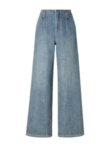 100% Cotton Denim Fleece Lined Women Wide Leg Jeans