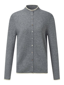 100% Cashmere Seamless Contrast Trim Women Cardigan