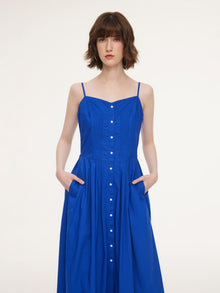 100% Cotton Gathered Waist Women Strap Maxi Dress