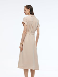 100% Acetate V-Neck Women Maxi Dress With Belt