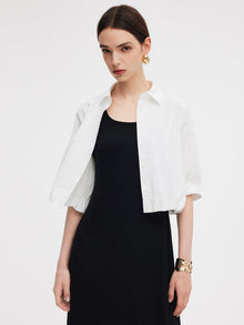 100% Cotton Shirt And Sleeveless Midi Dress Two-Piece Set