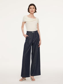 100% Cotton Denim Straight Wide Leg Women Jeans